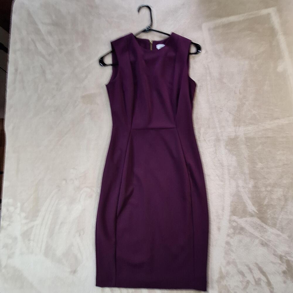 Calvin Klein Dress Womens Size 2 Purple Sleeveless Sheath Knee Length Zip Back
